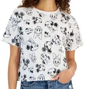 Disney Mickey & Friends Allover Print Cropped T Shirt XL White Graphic Casual